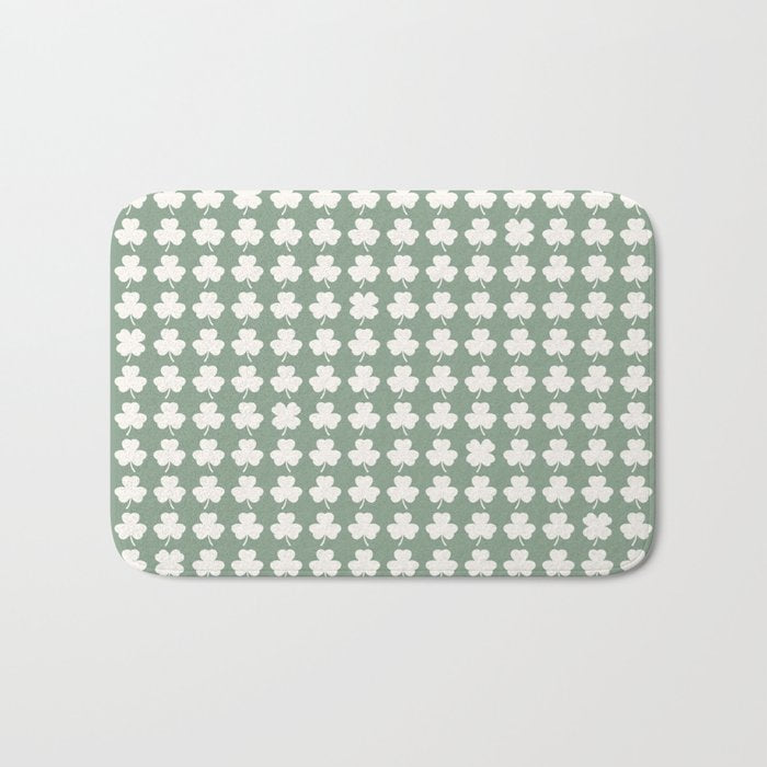 Clovers XXXVII Sage Green Botanical Pattern Bath Mat Gallery Image 1
