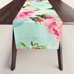 Vintage & Shabby Chic - Summer Teal Roses Flower Garden Table Runner Gallery Image 1