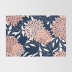 Floral Blooms and Leaves, Navy, Coral and White Rug Gallery Image 2
