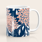 Floral Blooms and Leaves, Navy, Coral and White Coffee Mug Gallery Image 1