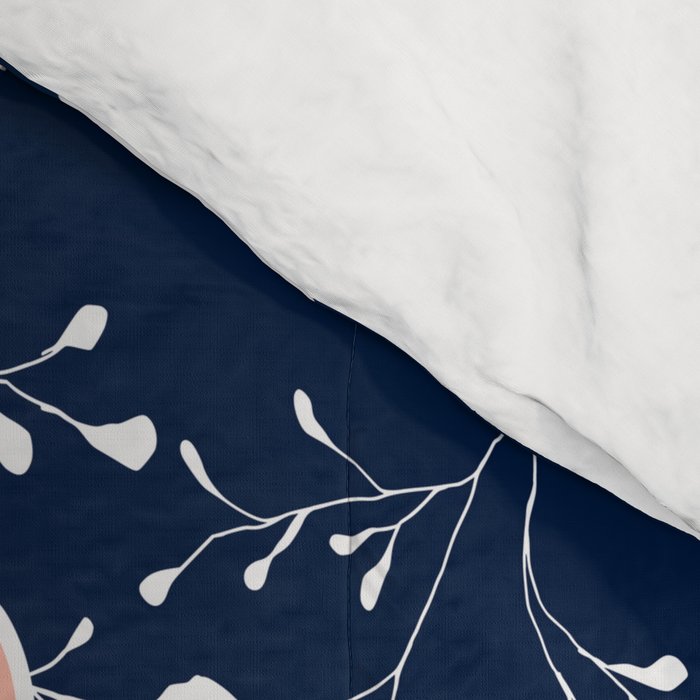 Floral Blooms and Leaves, Navy, Coral and White Comforter Gallery Image 4