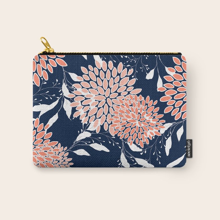 Floral Blooms and Leaves, Navy, Coral and White Carry All Pouch Gallery Image 1