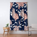 Floral Blooms and Leaves, Navy, Coral and White Window Curtain Gallery Image 5