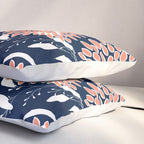 Floral Blooms and Leaves, Navy, Coral and White Pillow Sham Gallery Image 3