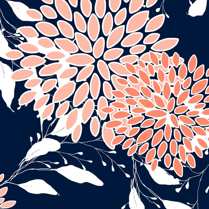 Floral Blooms and Leaves, Navy, Coral and White Coffee Mug Gallery Image 2