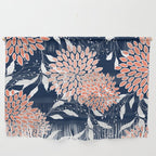 Floral Blooms and Leaves, Navy, Coral and White Wall Hanging Gallery Image 1
