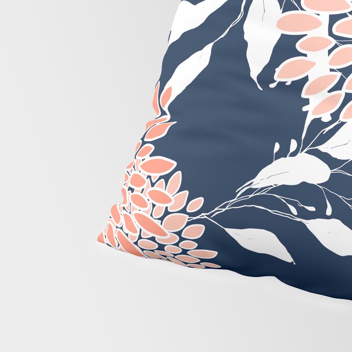 Floral Blooms and Leaves, Navy, Coral and White Pillow Sham Gallery Image 4