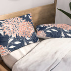 Floral Blooms and Leaves, Navy, Coral and White Pillow Sham Gallery Image 2