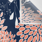 Floral Blooms and Leaves, Navy, Coral and White Wall Tapestry Gallery Image 3