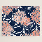 Floral Blooms and Leaves, Navy, Coral and White Jigsaw Puzzle Gallery Image 1