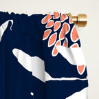Floral Blooms and Leaves, Navy, Coral and White Window Curtain Gallery Image 2