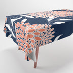 Floral Blooms and Leaves, Navy, Coral and White Tablecloth Gallery Image 1