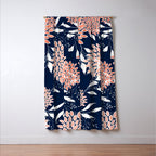 Floral Blooms and Leaves, Navy, Coral and White Window Curtain Gallery Image 3
