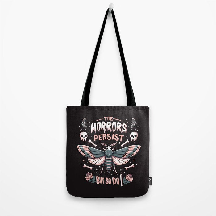 The horrors persist but so do I - gothic moth and skull design Tote Bag Gallery Image 2