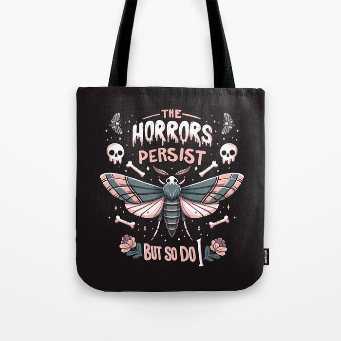 The horrors persist but so do I - gothic moth and skull design Tote Bag Gallery Image 1