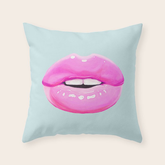 Fashion pink lips Throw Pillow Gallery Image 6