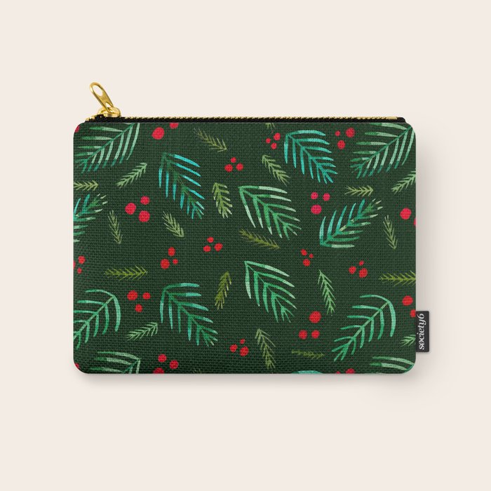 Christmas tree branches and berries - green Carry All Pouch Gallery Image 1