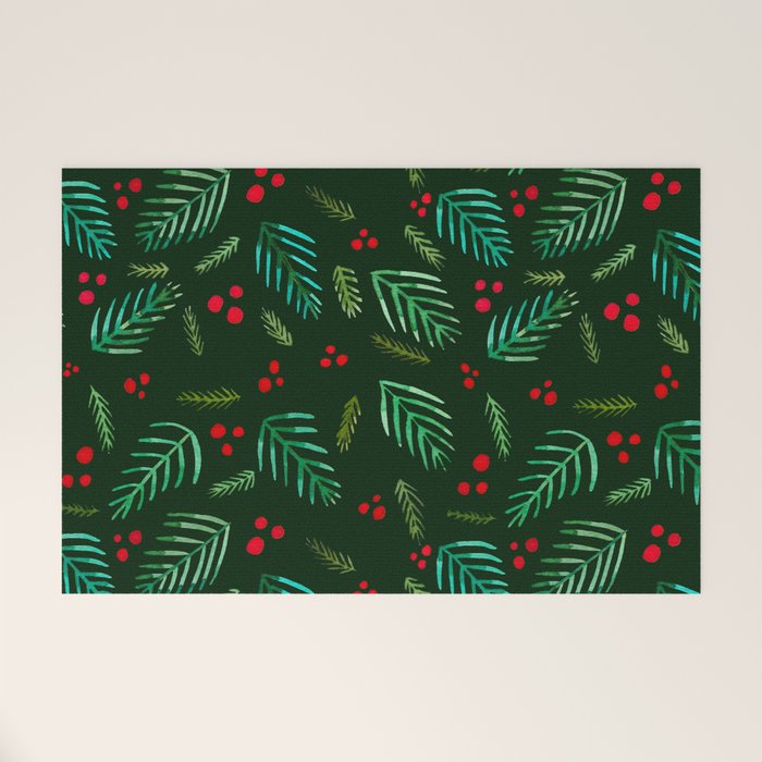 Christmas tree branches and berries - green Welcome Mat Gallery Image 1