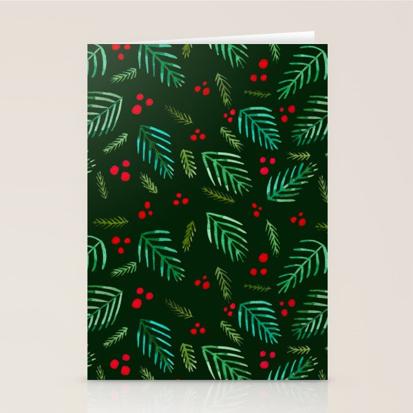 Christmas tree branches and berries - green Stationery Card