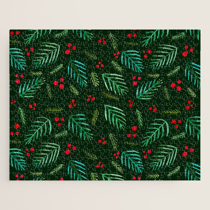 Christmas tree branches and berries - green Jigsaw Puzzle Gallery Image 1