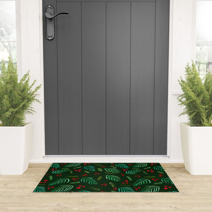 Christmas tree branches and berries - green Welcome Mat Gallery Image 3