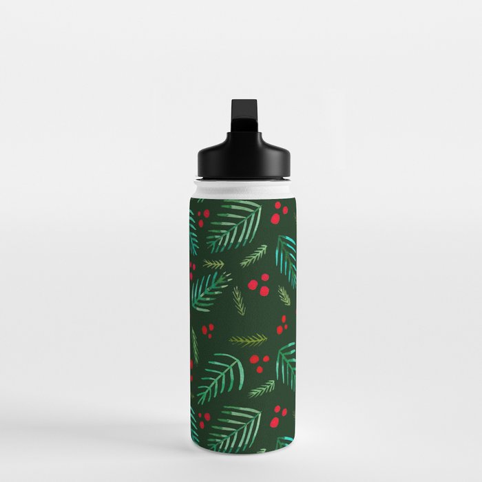 Christmas tree branches and berries - green Water Bottle Gallery Image 3