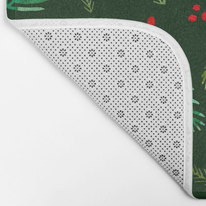Christmas tree branches and berries - green Bath Mat Gallery Image 2