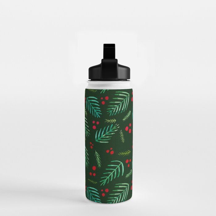 Christmas tree branches and berries - green Water Bottle Gallery Image 2