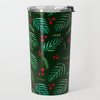Christmas tree branches and berries - green Travel Mug Gallery Image 2