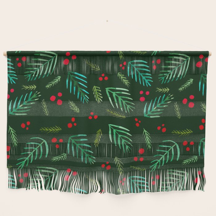 Christmas tree branches and berries - green Wall Hanging Gallery Image 1