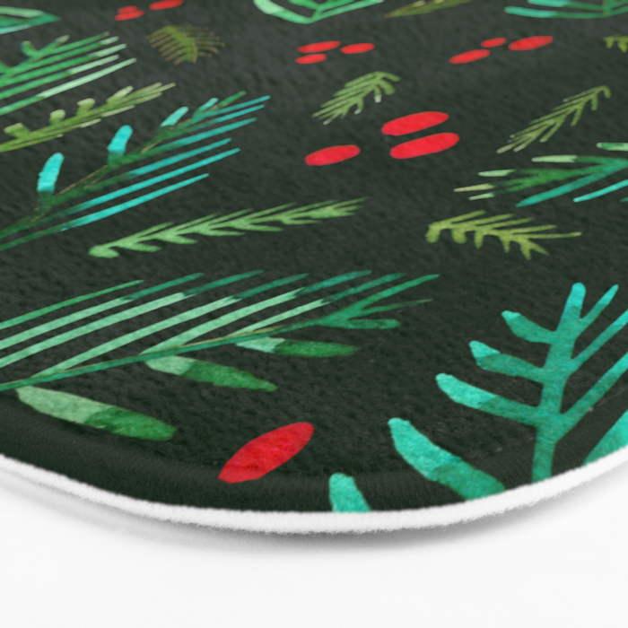 Christmas tree branches and berries - green Bath Mat Gallery Image 3
