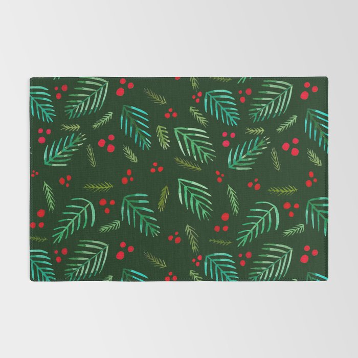 Christmas tree branches and berries - green Rug Gallery Image 2
