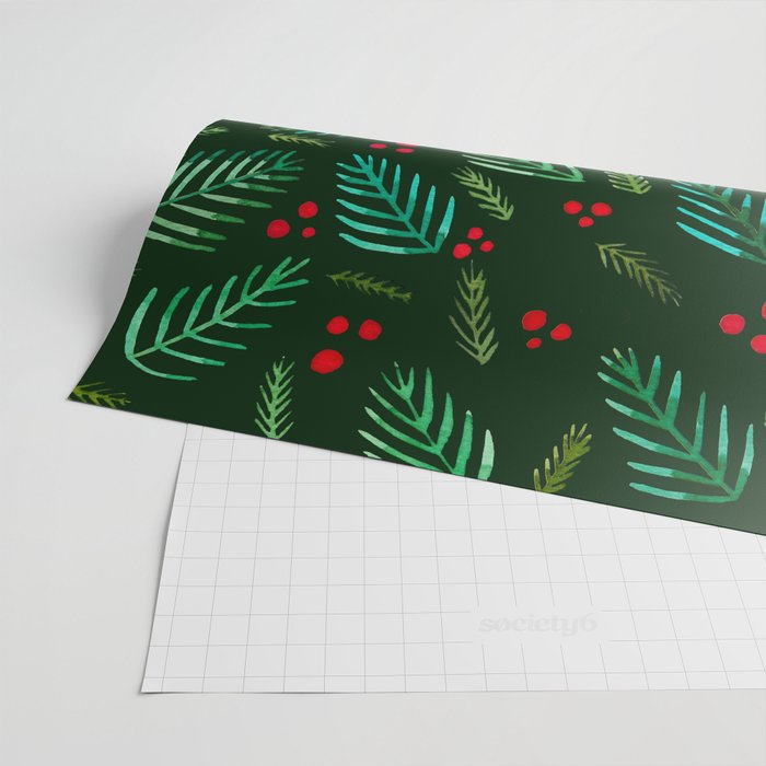 Christmas tree branches and berries - green Wrapping Paper Gallery Image 2