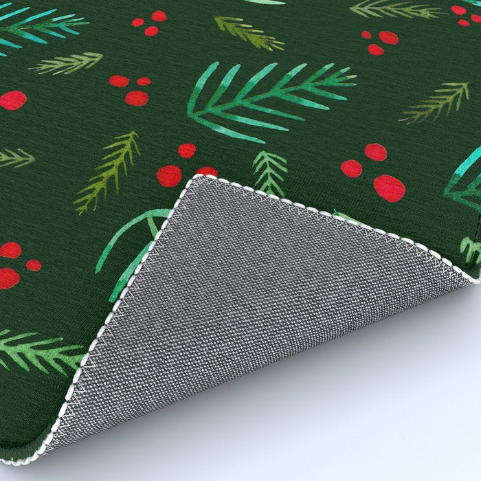 Christmas tree branches and berries - green Rug Gallery Image 4
