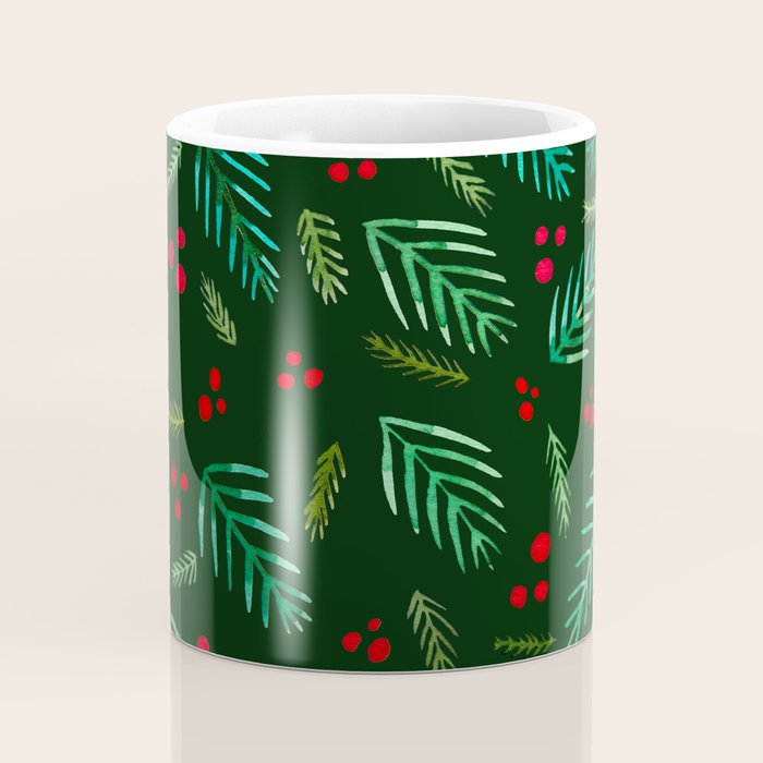 Christmas tree branches and berries - green Coffee Mug Gallery Image 4