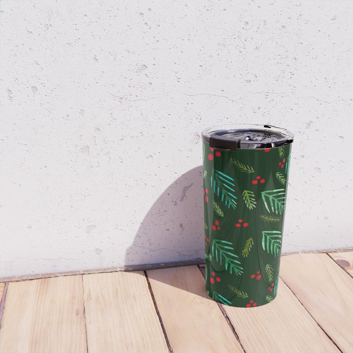 Christmas tree branches and berries - green Travel Mug Gallery Image 4