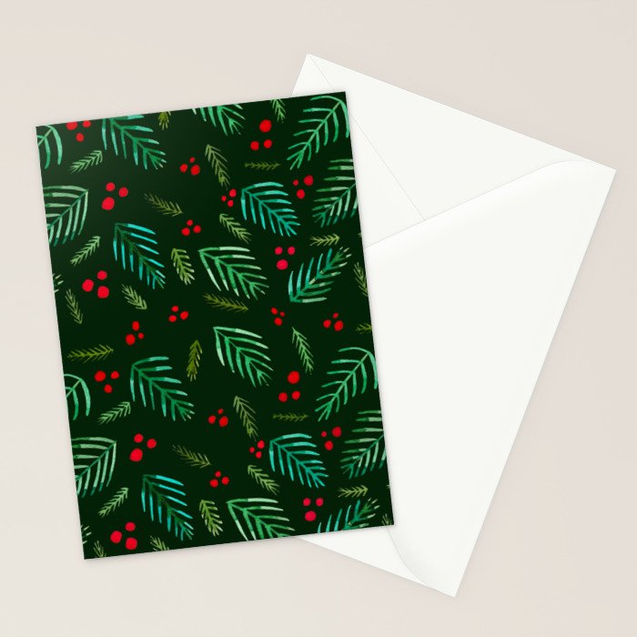 Christmas tree branches and berries - green Stationery Card Gallery Image 2