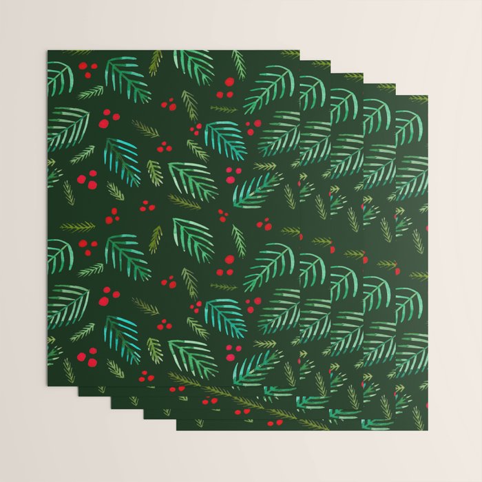 Christmas tree branches and berries - green Wrapping Paper Gallery Image 3