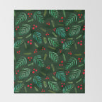 Christmas tree branches and berries - green Throw Blanket Gallery Image 2