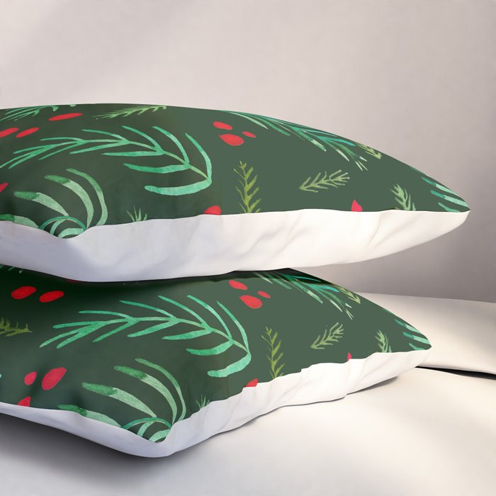 Christmas tree branches and berries - green Pillow Sham Gallery Image 3