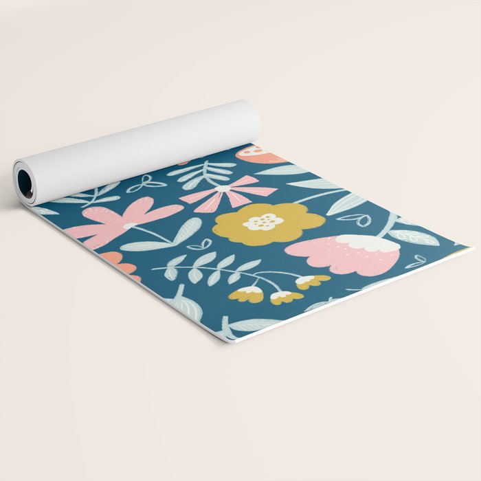 Cute Vintage Flower Pattern Scandinavian Folk Art Yoga Mat Gallery Image 2