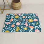 Cute Vintage Flower Pattern Scandinavian Folk Art Rug Gallery Image 1