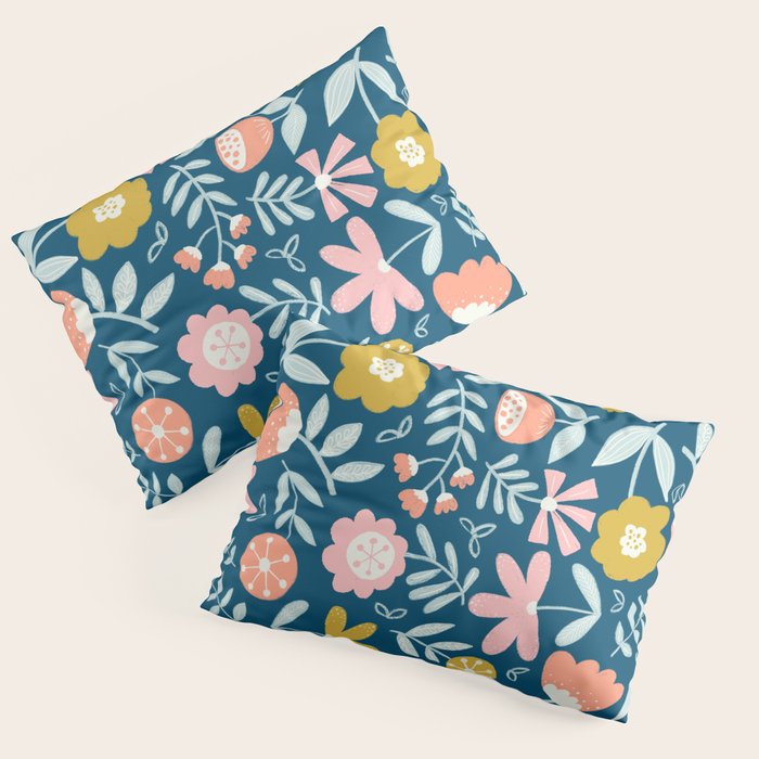 Cute Vintage Flower Pattern Scandinavian Folk Art Pillow Sham Gallery Image 3