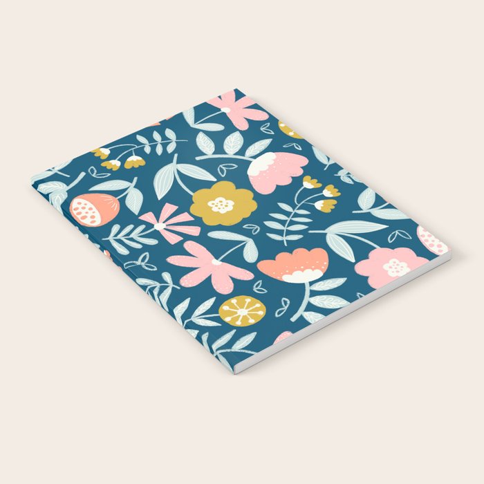 Cute Vintage Flower Pattern Scandinavian Folk Art Notebook Gallery Image 2
