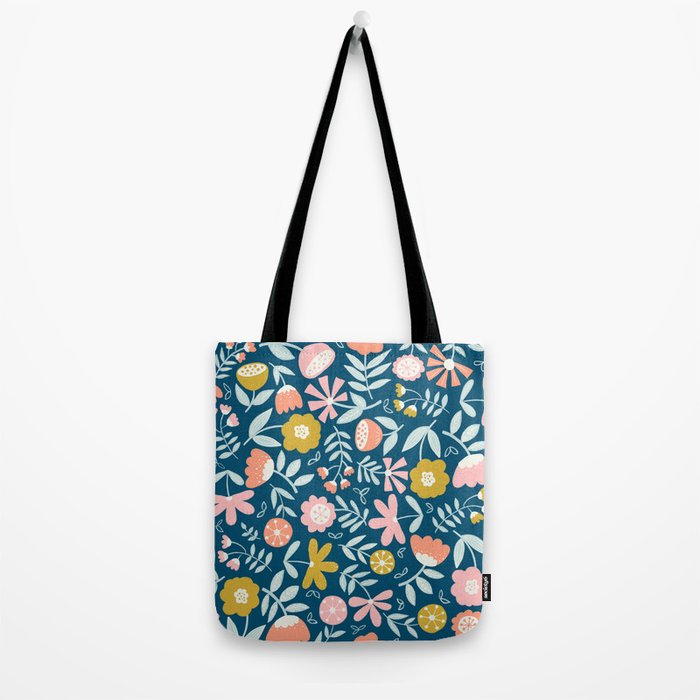 Cute Vintage Flower Pattern Scandinavian Folk Art Tote Bag Gallery Image 2