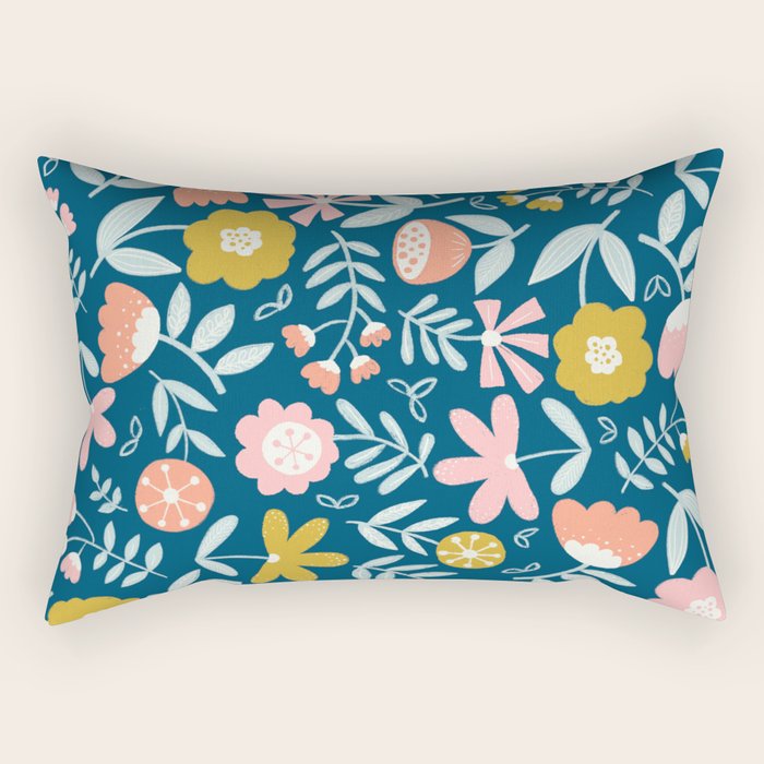 Cute Vintage Flower Pattern Scandinavian Folk Art Rectangular Pillow Gallery Image 2