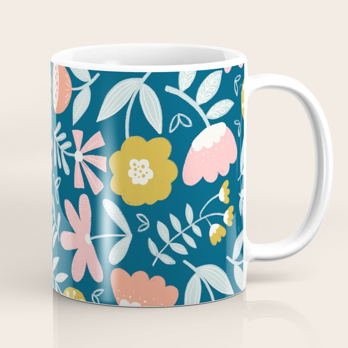 Cute Vintage Flower Pattern Scandinavian Folk Art Coffee Mug Gallery Image 1