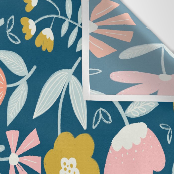 Cute Vintage Flower Pattern Scandinavian Folk Art Wall Tapestry Gallery Image 3