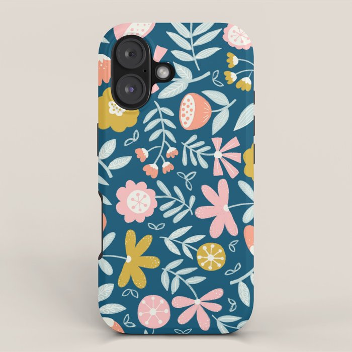 Cute Vintage Flower Pattern Scandinavian Folk Art iPhone Case Gallery Image 1