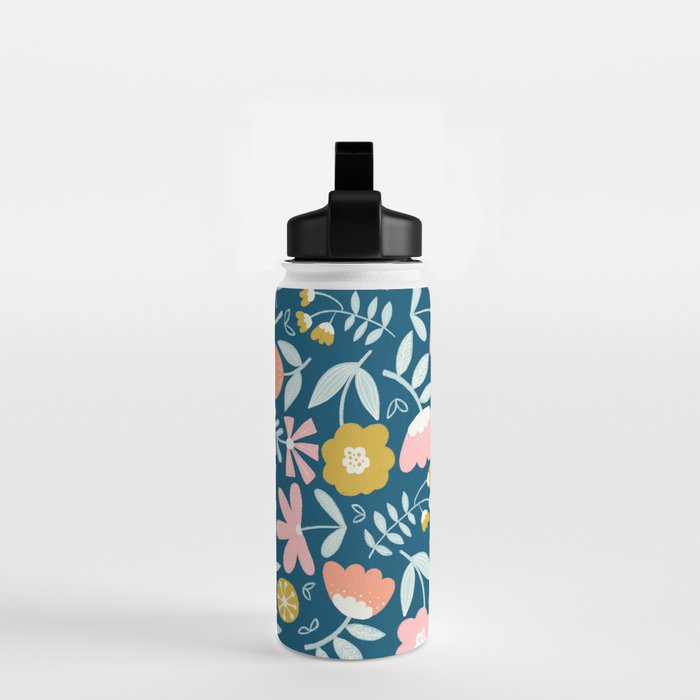 Cute Vintage Flower Pattern Scandinavian Folk Art Water Bottle Gallery Image 2